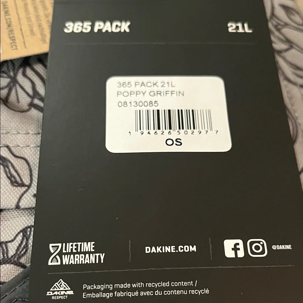 DAKINE 365 21L Poppy Griffin Backpack/NWT